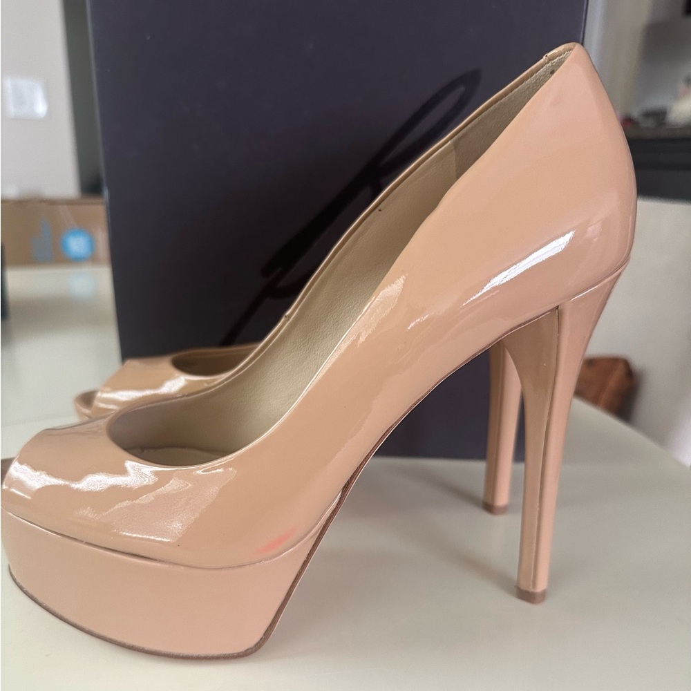 Brian Atwood Nude Patent Platform Heels